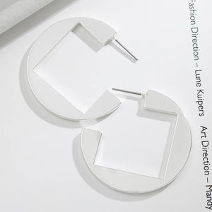 Block Cutout Hoop Earrings (Silver)