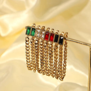 Ruby Crystal Chain Earrings (Gold)