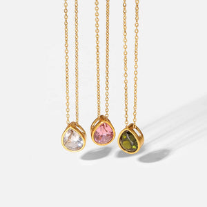 Rose Crystal Drop Necklace (Gold)
