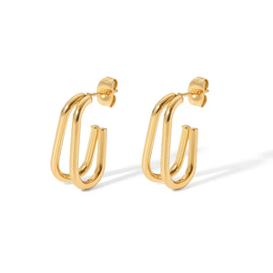 Geometric Double Hoop Earrings (Gold)