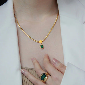 Emerald Crystal Herringbone Chain (Gold)