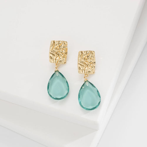 Aquamarine Crystal Earrings (Gold)