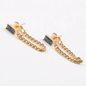 Rectangle Onyx Earrings (Gold)