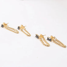Load image into Gallery viewer, Rectangle Onyx Earrings (Gold)