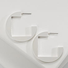 Load image into Gallery viewer, Block Cutout Hoop Earrings (Silver)