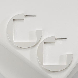 Block Cutout Hoop Earrings (Silver)