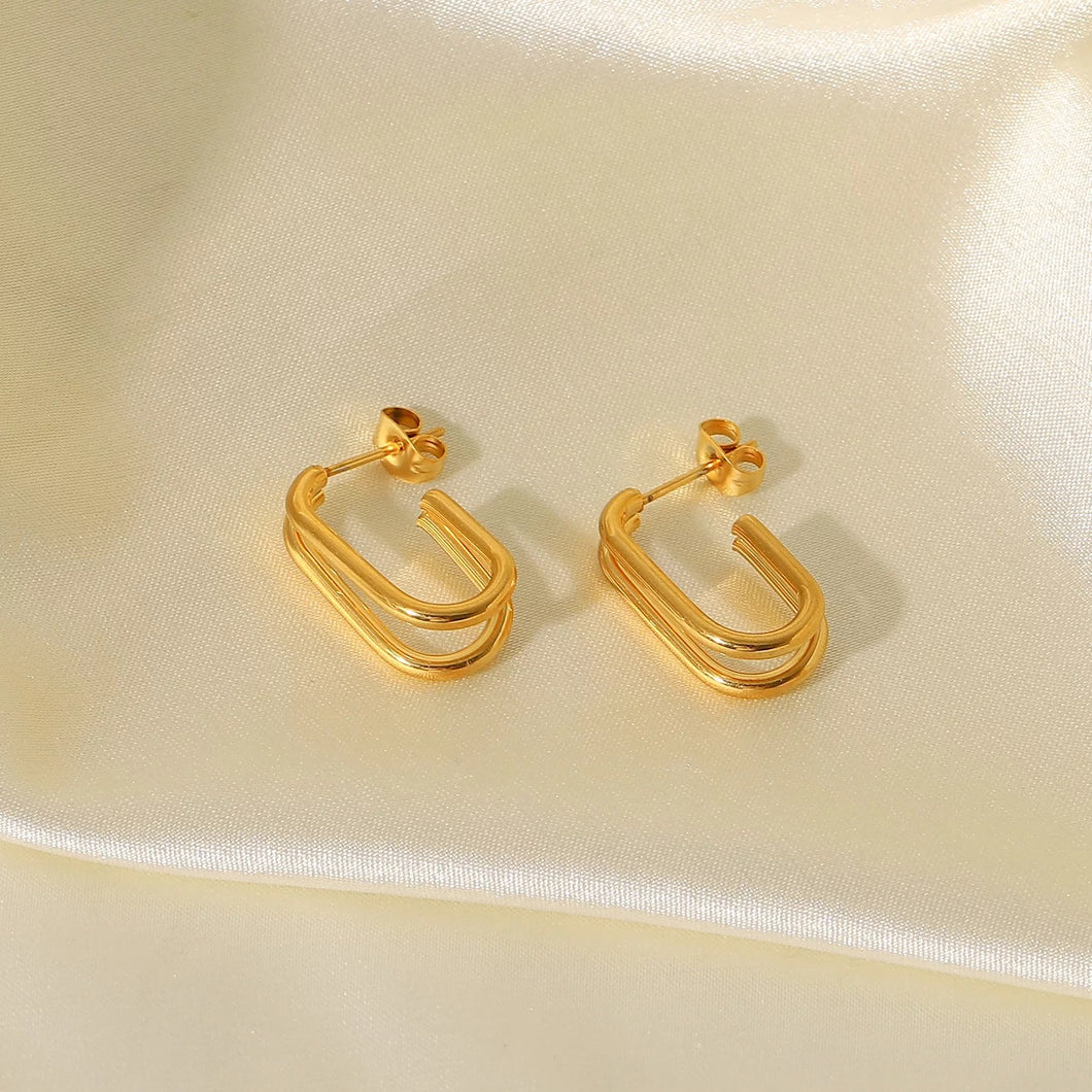 Geometric Double Hoop Earrings (Gold)