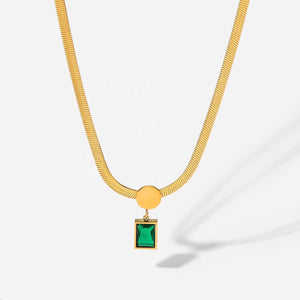 Emerald Crystal Herringbone Chain (Gold)