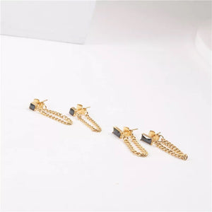 Rectangle Onyx Earrings (Gold)